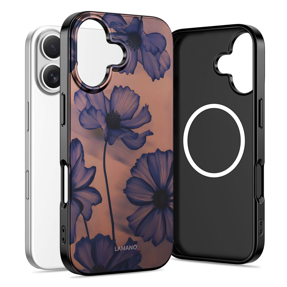 Velvet Night dėklas Apple Iphone 16 Tech-Protect Lamano Magsafe Velvet Night dėklas Apple Iphone 16 Tech-Protect Lamano Magsafe su mėlynais žiedais ir skaidriu fonu