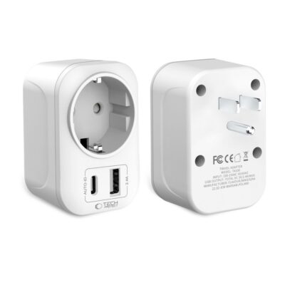Baltas kelioninis adapteris TECH-PROTECT TA100 TRAVEL ADAPTER su USB jungtimis