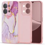 Marmurinis dėklas Xiaomi Redmi 15C su rožiniu rėmeliu ir violetinės spalvos marmuro raštu