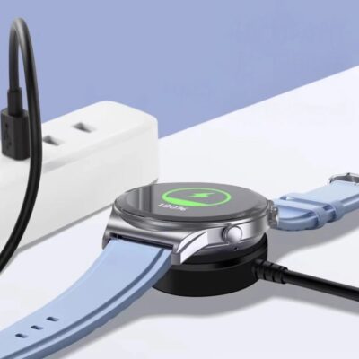 Belaidis pakrovėjas TECH-PROTECT MC03 Ultraboot Magnetic Charging USB Cable 100cm Samsung Galaxy Watch su mėlynu dirželiu kraunantis