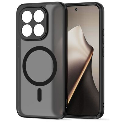Juodas matinis dėklas Xiaomi 15T Tech-Protect Magmat Magsafe telefonu su magnetiniu žiedu kameros apsaugai