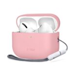 Rožinis dėklas Apple Airpods Pro 3 Tech-Protect Silicone su baltomis ausinėmis ir laikymo kilpa