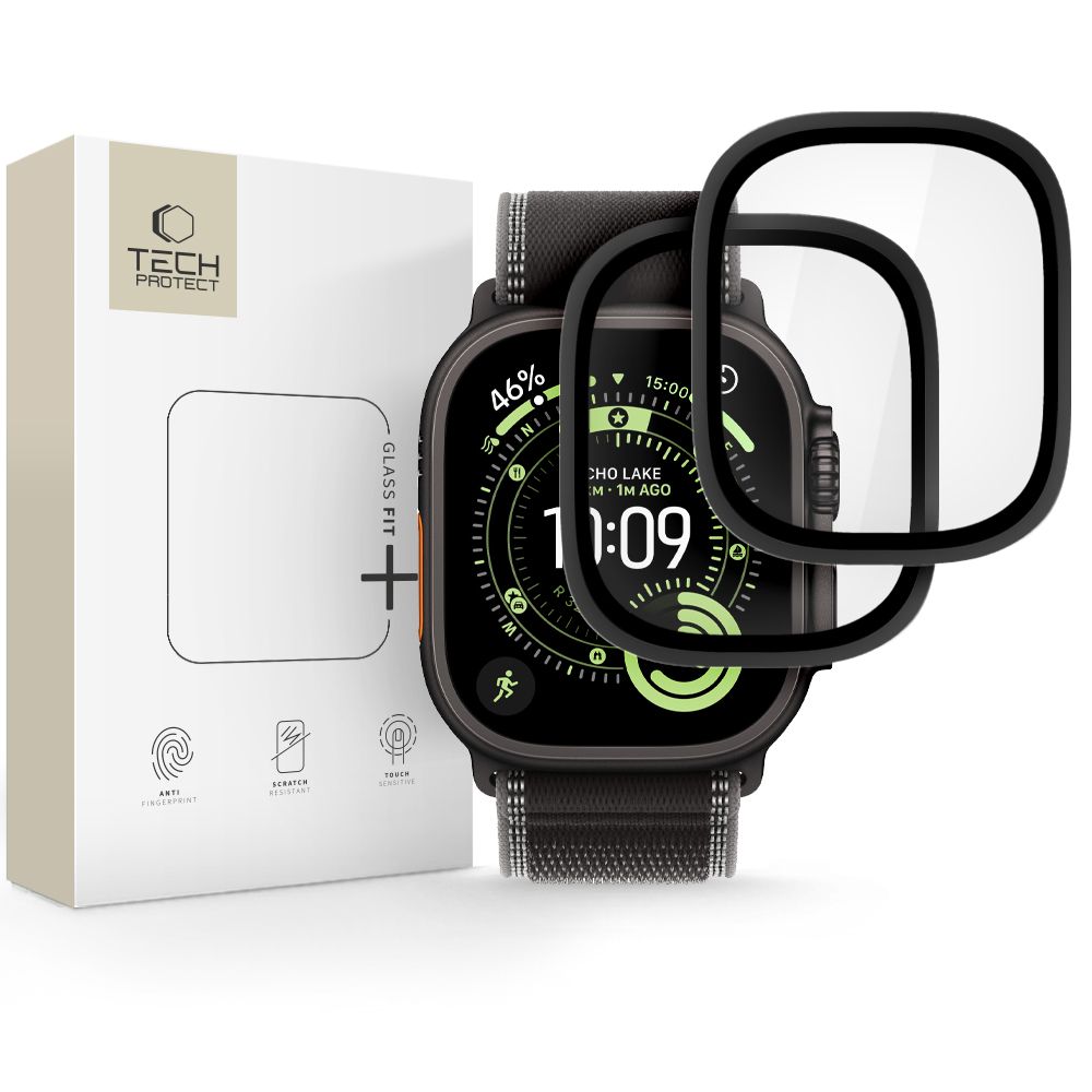 Juodos spalvos apsauginis stiklas Apple Watch Ultra 1 2 3 49mm Juodos spalvos apsauginis stiklas Apple Watch Ultra 49mm TECH-PROTECT GLASS RING 2-PACK su pakuote ir laikrodžiu