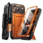 Oranžinis dėklas Apple Iphone 17 Pro Max Supcase Unicorn Beetle Pro su juodais ir anglies pluošto elementais