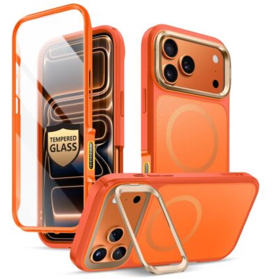 Oranžinis dėklas Apple iPhone 17 Pro Max Supcase Iblsn Ares Flip Mag Magsafe su apsauginiu stiklu