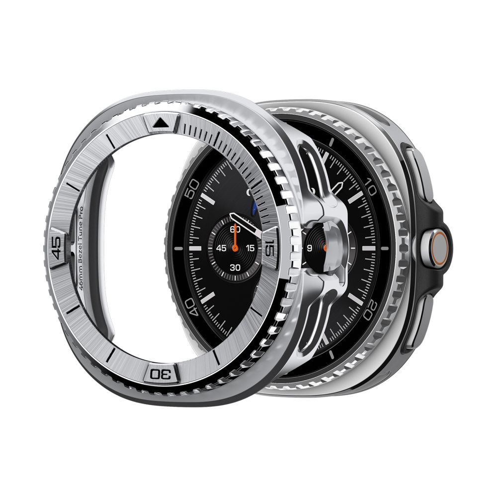 Sidabrinis dėklas Samsung Galaxy Watch 8 Classic (46MM) SPIGEN BEZEL TUNE PRO PILOT Sidabrinis dėklas Samsung Galaxy Watch 8 Classic 46MM SPIGEN BEZEL TUNE PRO PILOT su apvaliu metaliniu rėmeliu