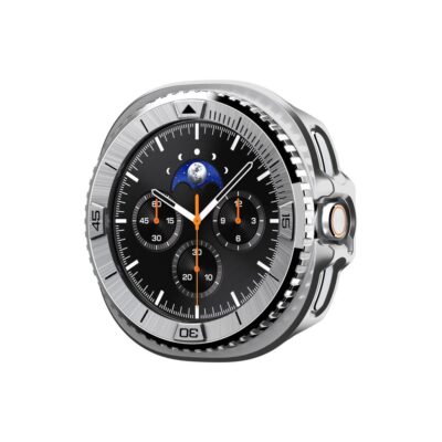 Sidabrinis dėklas Samsung Galaxy Watch 8 Classic 46MM SPIGEN BEZEL TUNE PRO PILOT su metaliniu blizgiu apvadu