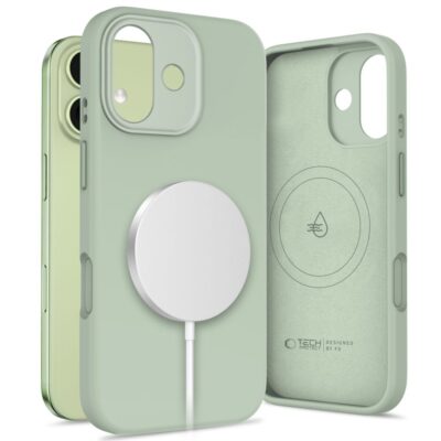 Sage dėklas Apple iPhone 17 Tech-Protect Uniq Magsafe žalia spalva su apvalią magnetine dalimi gale