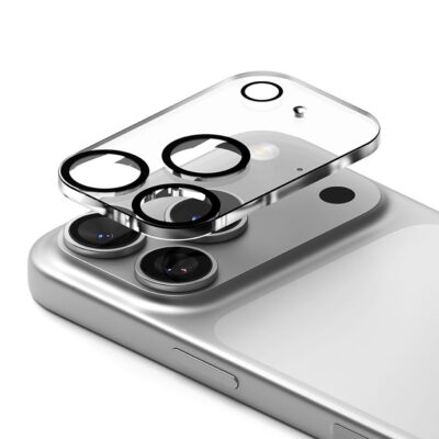 Juodas apsauginis kameros stikliukas Apple Iphone 17 Pro Max su stikline apsauga kamerai
