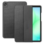 Pilkas atverčiamas dėklas GALAXY TAB A9 su audinio ir odos tekstūros paviršiais