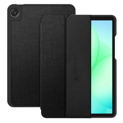 Juodas atverčiamas dėklas GALAXY TAB A9 A11 TECH-PROTECT SC PEN CANVAS su tekstūriniu paviršiumi