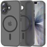 Pilkas matinis dėklas Apple Iphone 17 su magnetinės jungties žyme ir kamera