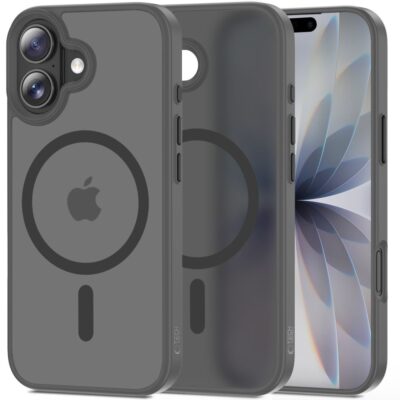 Pilkas matinis dėklas Apple Iphone 17 su magnetinės jungties žyme ir kamera