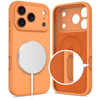 Oranžinis dėklas Apple Iphone 17 Pro Tech-Protect Silicone Magsafe su magnetiniu įkrovikliu