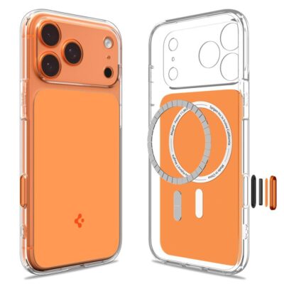 Oranžinis dėklas telefonui Apple Iphone 17 Pro Spigen Ultra Hybrid T Mag Magsafe skaidriu kraštu
