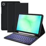 Juodas dėklas Galaxy Tab A9 su integruota klaviatūra ir vieta SC Pen