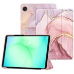 Marmurinis dėklas Galaxy Tab A9 A11 8.7 Tech-Protect Smartcase rožinės ir violetinės spalvos su aukso detalėmis