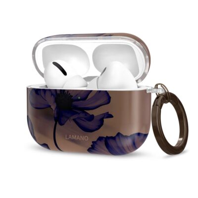 Velvet night decay Apple Airpods Pro 3 TECH-PROTECT LAMANO su melsvomis gėlėmis ir rudu pagrindu