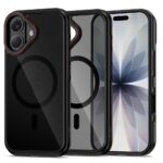 Juodas-raudonas dėklas Apple Iphone 17 Tech-Protect Maghybrid Magsafe su matiniu juodu ir raudonu apvadu kamerai.