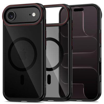 Juodas-raudonas dėklas Apple Iphone Air Tech-Protect Maghybrid Magsafe su permatomu ir apsauginiu dizainu