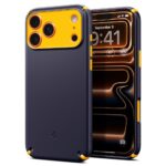 tamsiai melynas deklas apple iphone 17 pro su gelsvomis detalemis ir geltonu kameros ramu