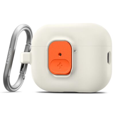 Oranžinis dėklas Apple Airpods Pro 3 Spigen Nano Pop su sidabriniu karabinu