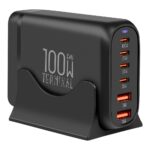 Juoda įkrovimo stotelė OBALME Terminal GaN Desk Charger 4C2A 100W su keliomis USB jungtimis