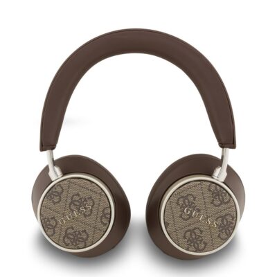 Rudos belaidės ausinės Guess PU Leather 4G Classic Logo ENC Wireless Headphone iš priekio