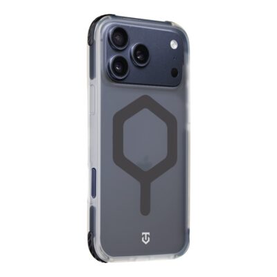 Juodas dėklas Apple Iphone 17 Pro Max Tactical MagForce Hexagon su permatomu kraštu ir šešiakampiu logotipu nugarėlėje