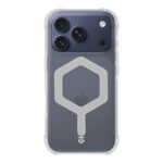 Baltas dėklas Apple Iphone 17 Pro Tactical MagForce Hexagon su matiniu paviršiumi ir šviesiai pilku hexagono raštu