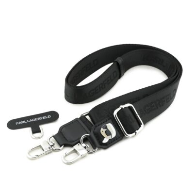 Juodas dirželis Karl Lagerfeld su metalinėmis užsegimo detalėmis ir logotipu