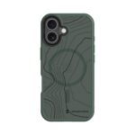 Tamsiai žalias dėklas Apple Iphone 16 su topografinio žemėlapio raštais