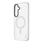 Baltas dėklas Samsung Galaxy S25 FE OBALME MagNetix Bumper su juodos spalvos kameros apsauga