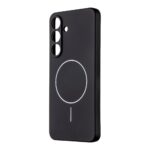 Juodas dėklas Samsung Galaxy S25 FE OBALME MagNetix Matte su trimis kamerais ir magnetiniu žiedu