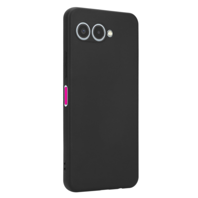 Juodas dėklas Tactical TPU telefonui T-Mobile T Phone 3 su ryškiai rožiniu mygtuku šone ir dviem kameromis nugaroje