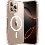 Skaidrus dėklas Apple Iphone 16 Pro Max TP Flex Magsafe su aiškia apsauga ir matomu magnetiniu žiedu