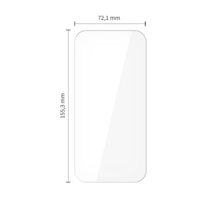 Skaidrus apsauginis ekrano stikliukas Apple Iphone 15 Pro Max matmenimis 72,1 mm pločio ir 155,3 mm ilgio