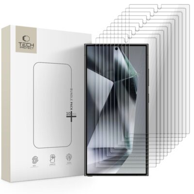 skaidrus apsauginis ekrano stikliukas samsung galaxy s24 ultra tech protect bundle 10-pack pakuote su desimt ekrano ploksteliu