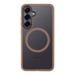 Moucha Moose dėklas Samsung Galaxy S25 su ruda apsauga aplink kameras ir magnetiniu žiedu centre