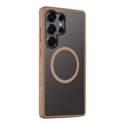 Moucha Moose dėklas Samsung Galaxy S25 Ultra su rudomis apsauginėmis kraštinėmis ir magnetine apsauga