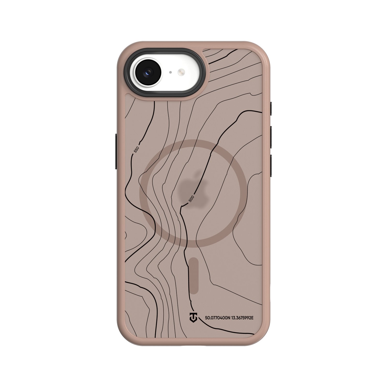 Moucha Moose dėklas Apple Iphone 16E Tactical MagForce Hyperstealth Sika Moucha Moose dėklas Apple Iphone 16E su topografinio žemėlapio raštu rusvai rudos spalvos