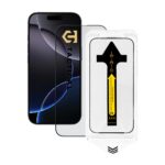Apsauginis ekrano stikliukas Apple iPhone Air Tactical Impact Barrier rodomas su įrenginiu ir montavimo lenta