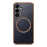 Moucha Moose dėklas Samsung Galaxy S25 su rudu rėmeliu ir juoda nelygia paviršiaus tekstūra