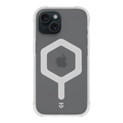 Baltas dėklas Apple Iphone 15 Tactical MagForce Hexagon su matiniu paviršiumi ir aiškiu siluetu