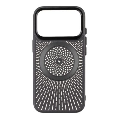 Juodas dėklas Apple iPhone 17 Pro OBALME MagNetix Float su išskirtiniais skyles raštais ir įmontuotu magnetu