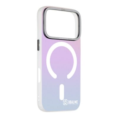 Baltas dėklas Apple Iphone 17 Pro OBALME HoloMag su gradientiniu violetiniu ir mėlynu fonu