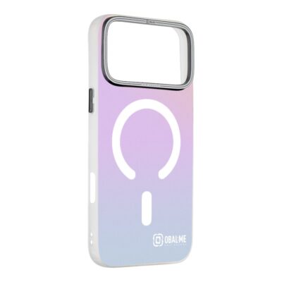 Baltas dėklas Apple Iphone 17 Pro Max OBALME HoloMag su violetiniu ir mėlynu gradientu