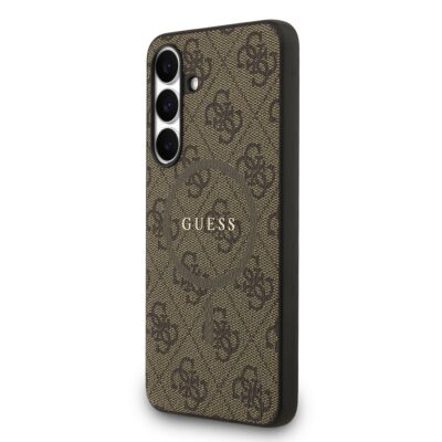 Rudas dėklas Guess PU Leather 4G Colored Ring MagSafe telefonui Samsung Galaxy S25 FE