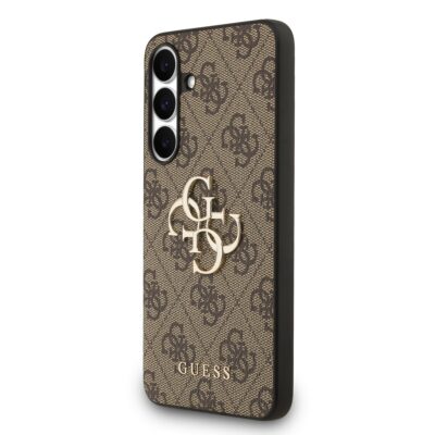 Rudas originalus dėklas Guess PU 4G Metal Logo telefonui Samsung Galaxy S25 FE
