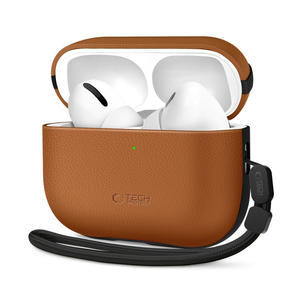 Rudas dėklas Apple Airpods Pro 3 TECH-PROTECT NATURALFIT Rudas dėklas Apple Airpods Pro 3 TECH-PROTECT NATURALFIT su ausinėmis atidarytame dėkle